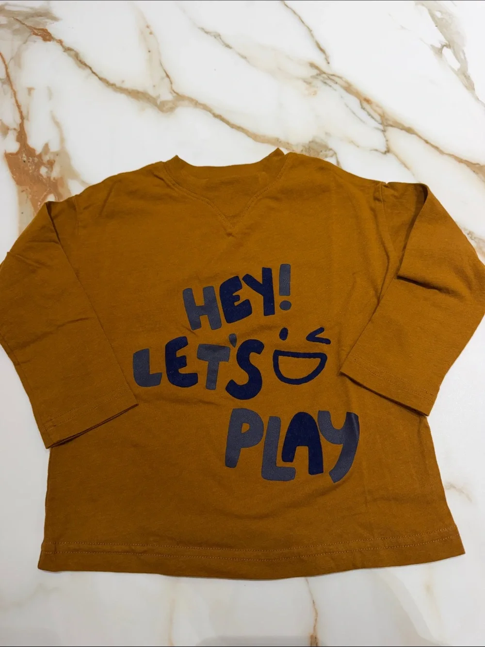 Kids' Brown Long-Sleeve 'Hey! Let's Play' Graphic Tee